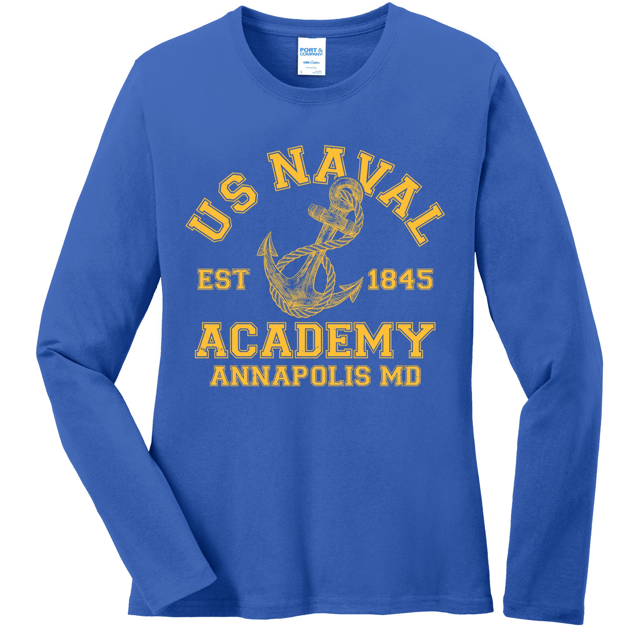 US NAVAL Est 1845 Academy Annapolis MD Ladies Long Sleeve Shirt