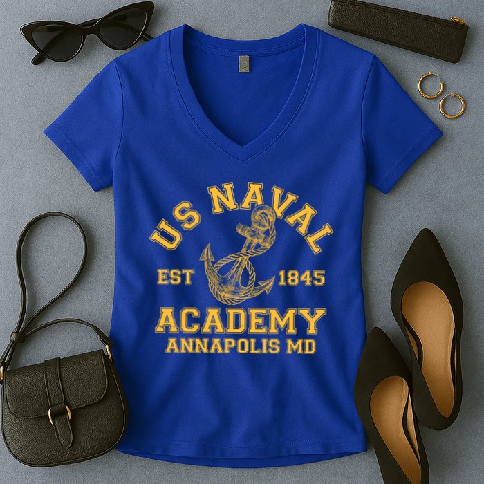 US NAVAL Est 1845 Academy Annapolis MD Women's V-Neck T-Shirt