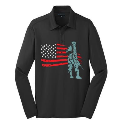 US Soldier American Flag Silk Touch Performance Long Sleeve Polo