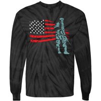 US Soldier American Flag Tie-Dye Long Sleeve Shirt