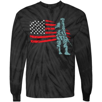 US Soldier American Flag Tie-Dye Long Sleeve Shirt