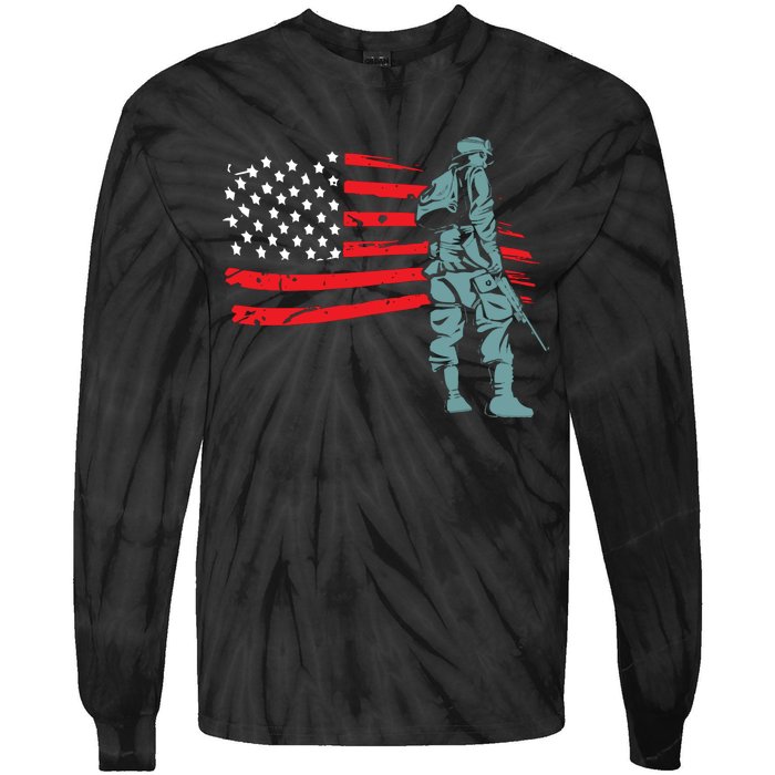 US Soldier American Flag Tie-Dye Long Sleeve Shirt