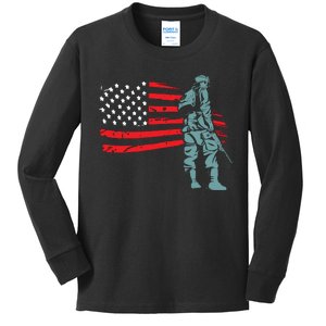 US Soldier American Flag Kids Long Sleeve Shirt