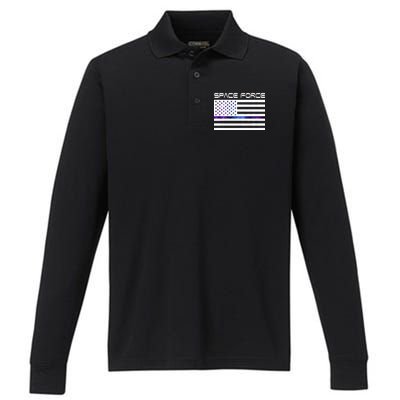 US Space Force Flag Performance Long Sleeve Polo