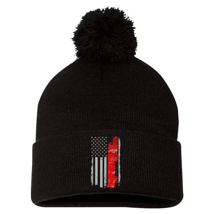 US Truck Driver USA Flag Pom Pom 12in Knit Beanie