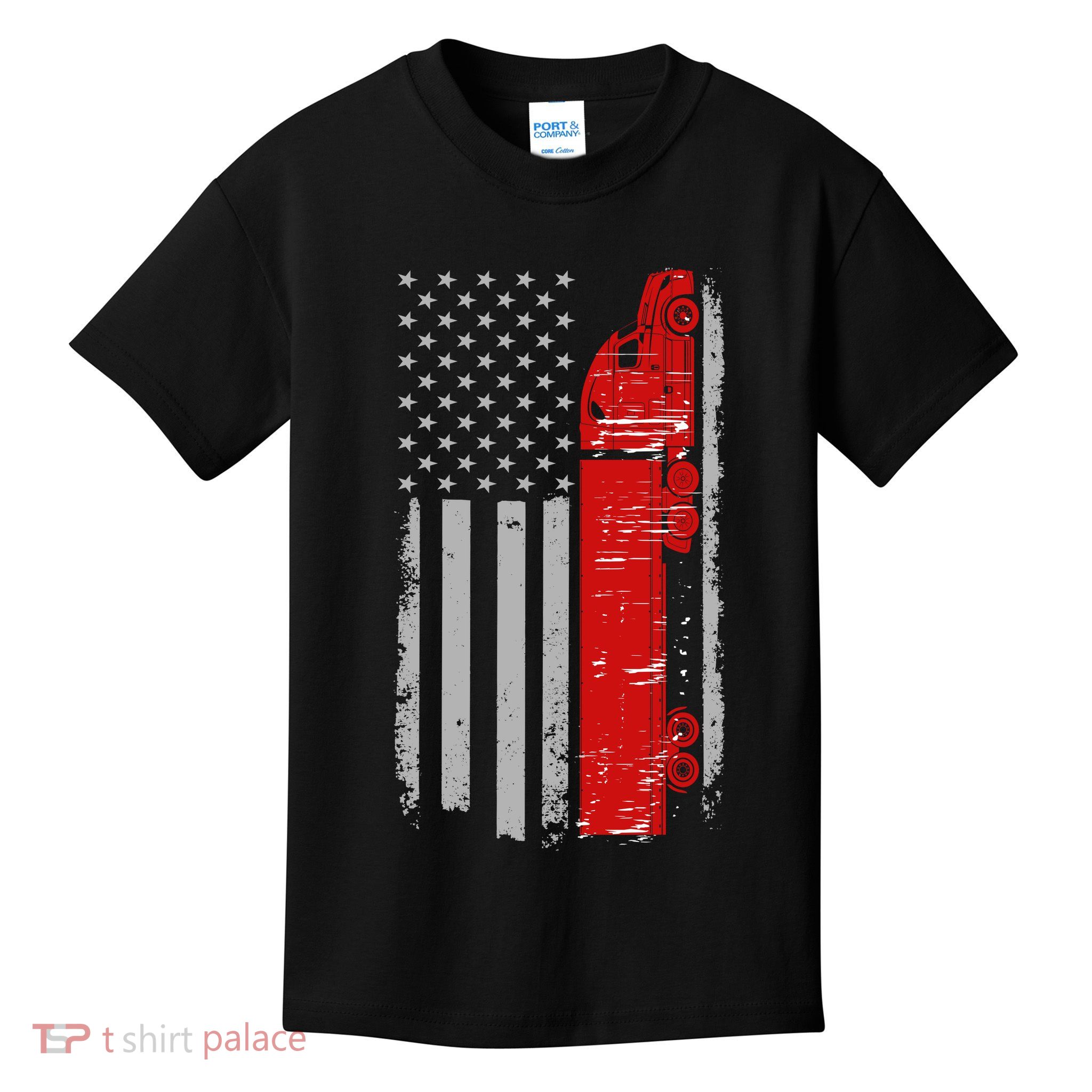 US Truck Driver USA Flag Kids T-Shirt