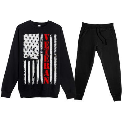 US Veterans Vintage American Flag Premium Crewneck Sweatsuit Set