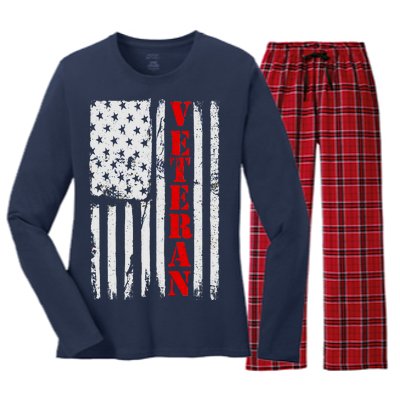 US Veterans Vintage American Flag Women's Long Sleeve Flannel Pajama Set 