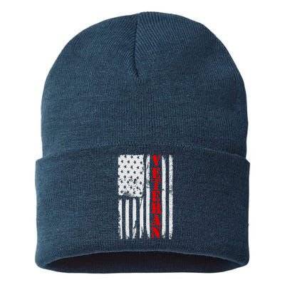 US Veterans Vintage American Flag Sustainable Knit Beanie