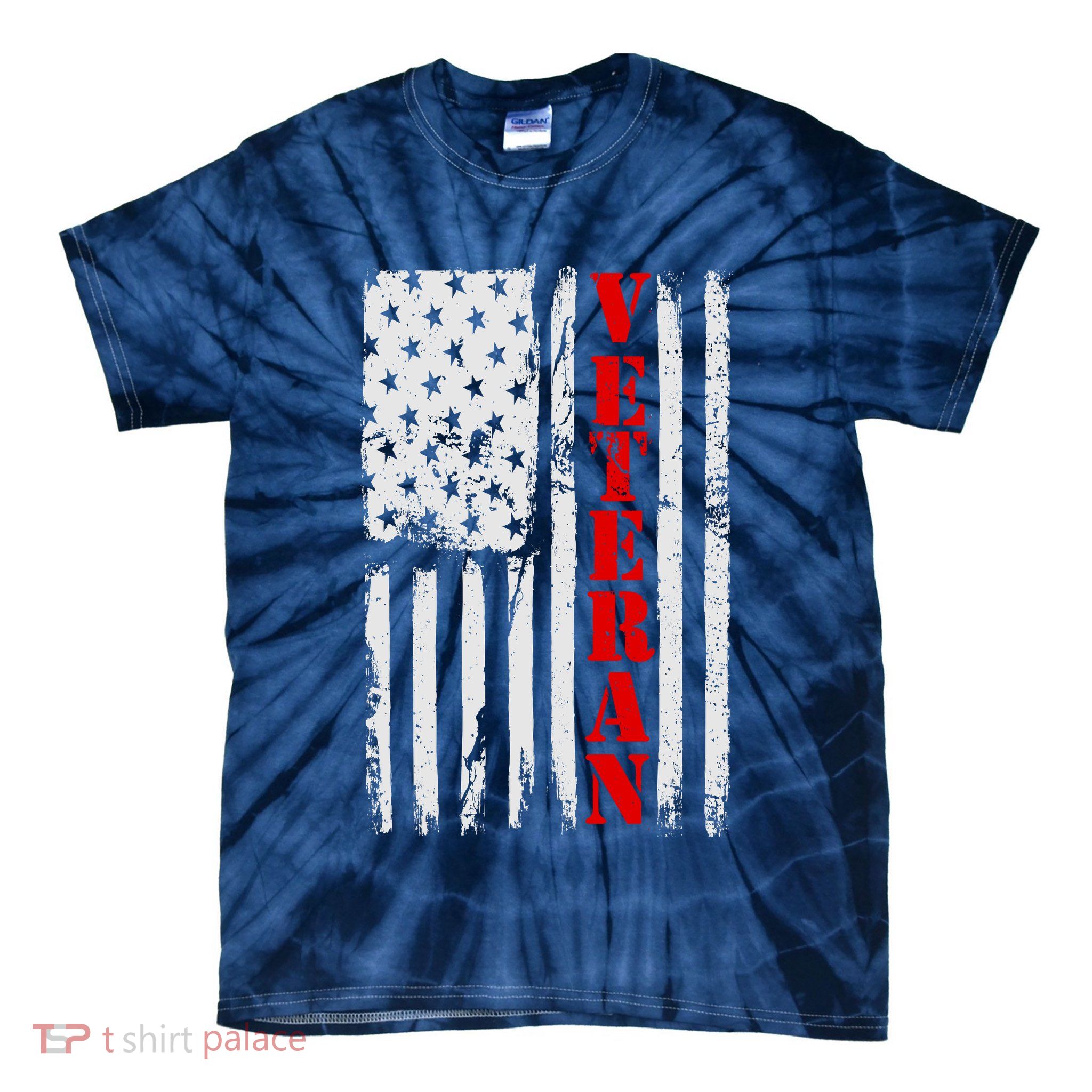 US Veterans Vintage American Flag Tie-Dye T-Shirt