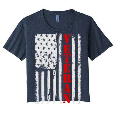 US Veterans Vintage American Flag Women's Crop Top Tee