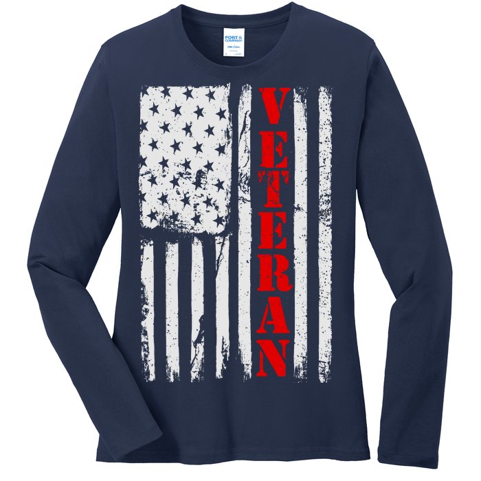 US Veterans Vintage American Flag Ladies Long Sleeve Shirt