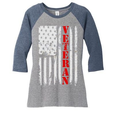 US Veterans Vintage American Flag Women's Tri-Blend 3/4-Sleeve Raglan Shirt