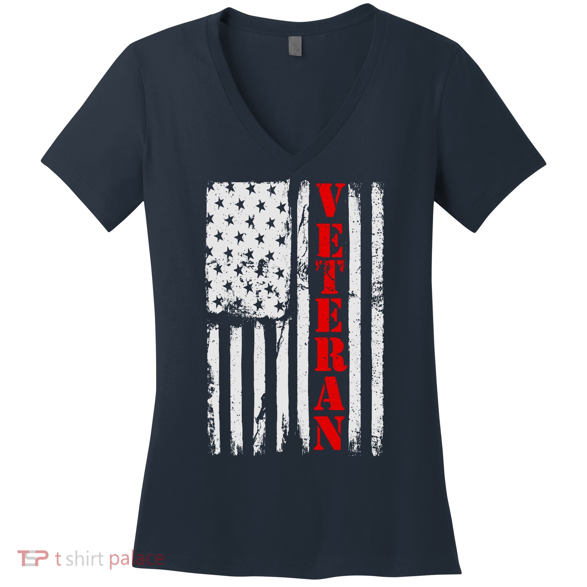 US Veterans Vintage American Flag Women's V-Neck T-Shirt