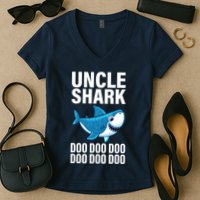 Uncle Shark Doo Doo Doo Matching Family Women's V-Neck T-Shirt