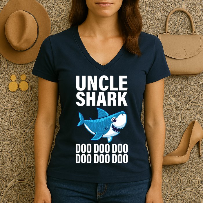 Uncle Shark Doo Doo Doo Matching Family Women's V-Neck T-Shirt