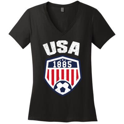 USA Soccer 1885 American Soccer USA Jersey Fan Women's V-Neck T-Shirt