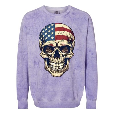 Usa Skull 4th Of Julay Scary Usa Skull Colorblast Crewneck Sweatshirt