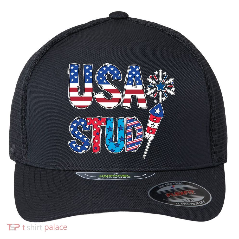 USA Stud 4th Of July Firework Cute Flexfit Unipanel Trucker Cap