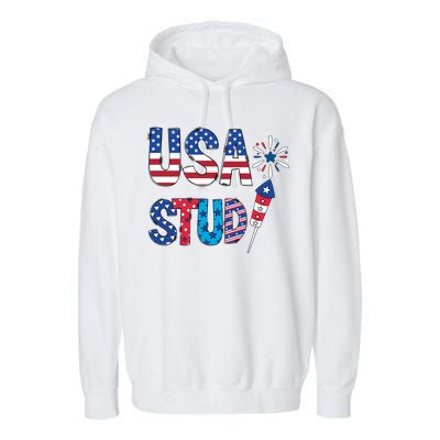 USA Stud 4th Of July Firework Cute Garment-Dyed Fleece Hoodie