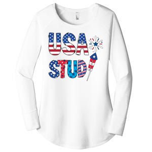 USA Stud 4th Of July Firework Cute Women's Perfect Tri Tunic Long Sleeve Shirt