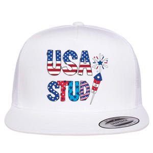 USA Stud 4th Of July Firework Cute Flat Bill Trucker Hat