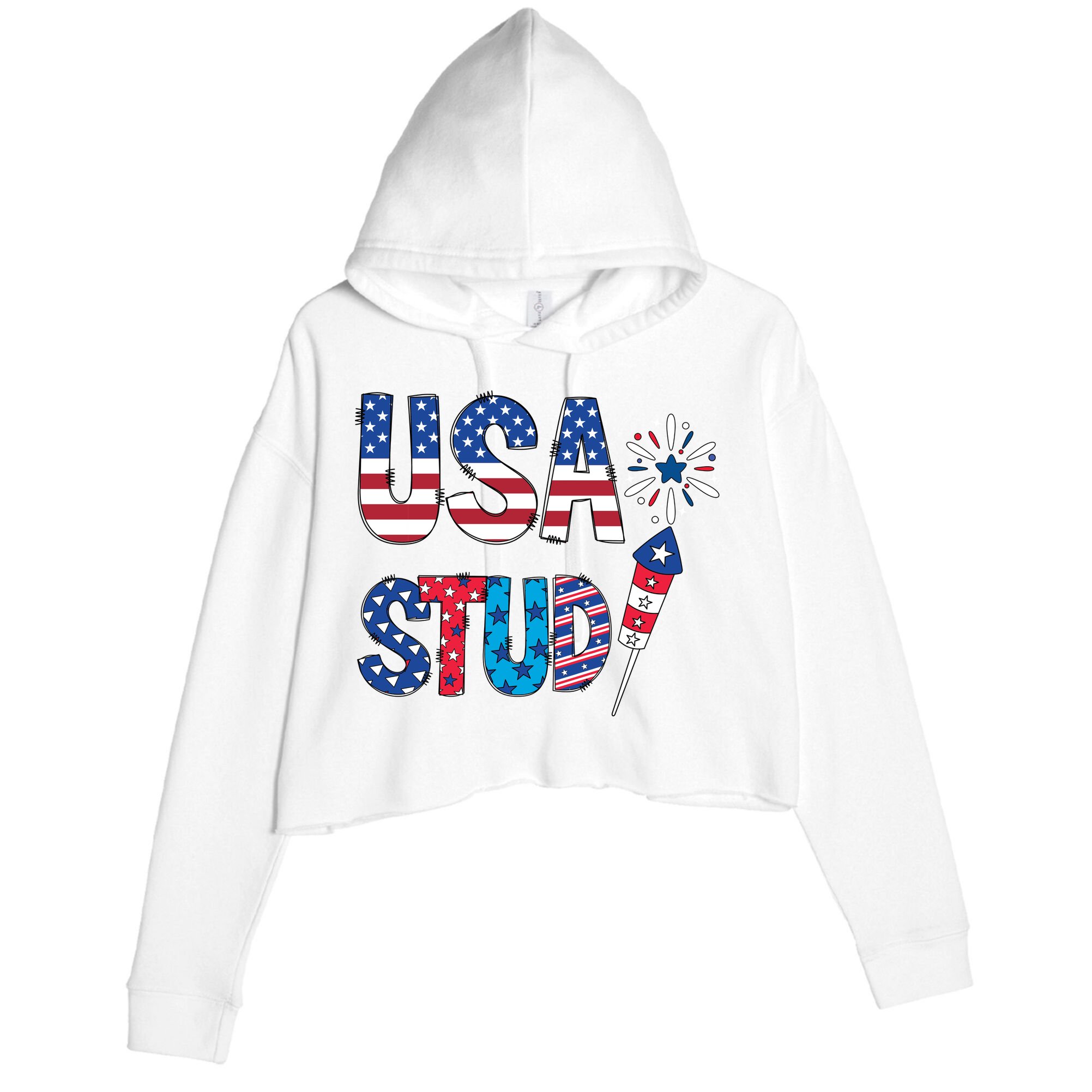 USA Stud 4th Of July Firework Cute Crop Fleece Hoodie