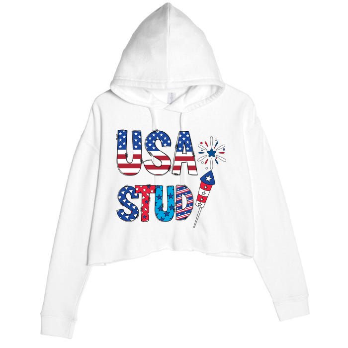 USA Stud 4th Of July Firework Cute Crop Fleece Hoodie