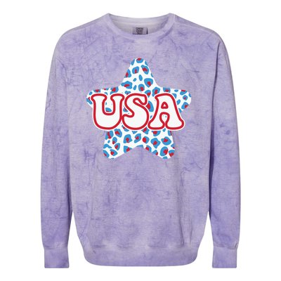 USA Star 4th Of July Festive Holiday Colorblast Crewneck Sweatshirt