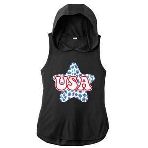 USA Star 4th Of July Festive Holiday Ladies PosiCharge Tri-Blend Wicking Draft Hoodie Tank