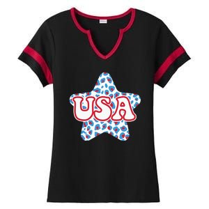 USA Star 4th Of July Festive Holiday Ladies Halftime Notch Neck Tee