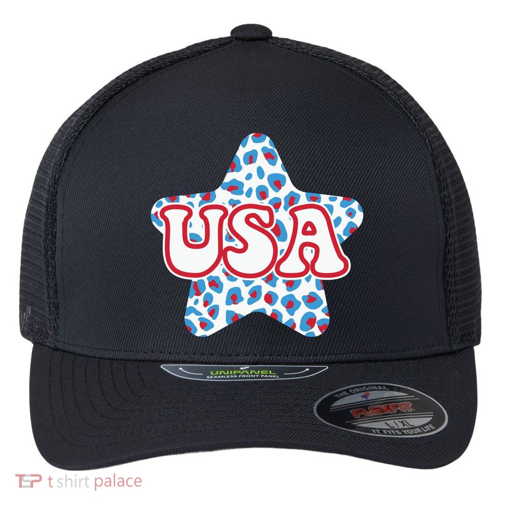 USA Star 4th Of July Festive Holiday Flexfit Unipanel Trucker Cap