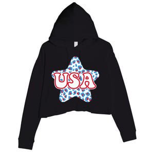 USA Star 4th Of July Festive Holiday Crop Fleece Hoodie