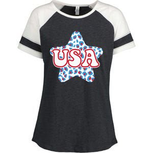 USA Star 4th Of July Festive Holiday Enza Ladies Jersey Colorblock Tee