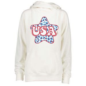 USA Star 4th Of July Festive Holiday Womens Funnel Neck Pullover Hood