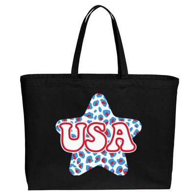 USA Star 4th Of July Festive Holiday Cotton Canvas Jumbo Tote