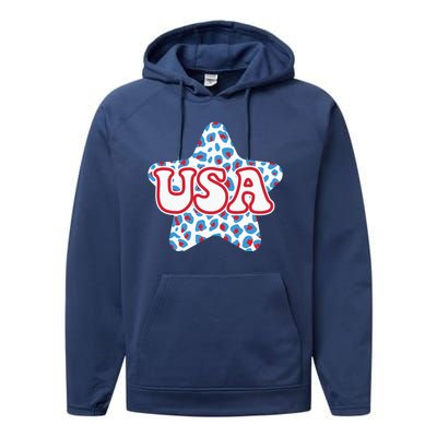 USA Star 4th Of July Festive Holiday Performance Fleece Hoodie