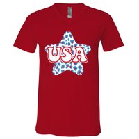 USA Star 4th Of July Festive Holiday V-Neck T-Shirt