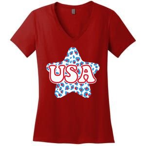 USA Star 4th Of July Festive Holiday Women's V-Neck T-Shirt