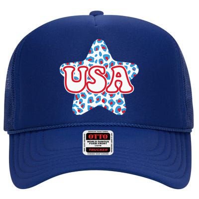 USA Star 4th Of July Festive Holiday High Crown Mesh Back Trucker Hat