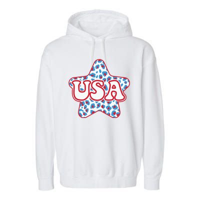 USA Star 4th Of July Festive Holiday Garment-Dyed Fleece Hoodie