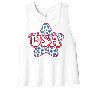 USA Star 4th Of July Festive Holiday Women's Racerback Cropped Tank