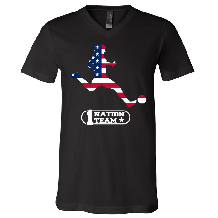 USA 1 Nation Soccer Team V-Neck T-Shirt