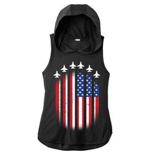 USA Air Force Jets American Flag Ladies PosiCharge Tri-Blend Wicking Draft Hoodie Tank