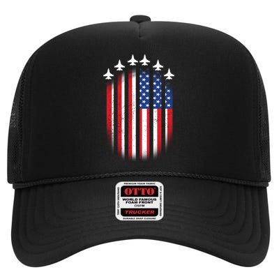 USA Air Force Jets American Flag High Crown Mesh Back Trucker Hat