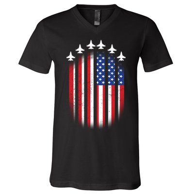 USA Air Force Jets American Flag V-Neck T-Shirt