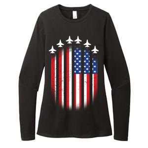 USA Air Force Jets American Flag Womens CVC Long Sleeve Shirt