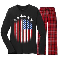 USA Air Force Jets American Flag Women's Long Sleeve Flannel Pajama Set 