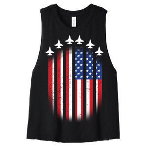 USA Air Force Jets American Flag Women's Racerback Cropped Tank