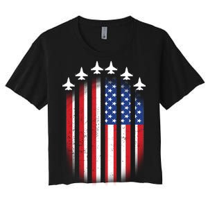 USA Air Force Jets American Flag Women's Crop Top Tee